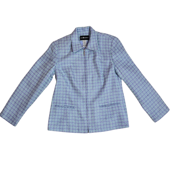 Sag Harbor Blue and White Herringbone Tweed Full Zip Blazer 10 Career - Picture 3 of 11